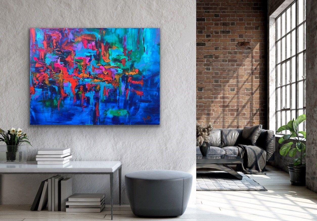 Zafiro - 30x40 pulgadas arte abstracto moderno, Pintura, Acrílico sobre lienzo - Painting Abstracto de Preethi Mathialagan