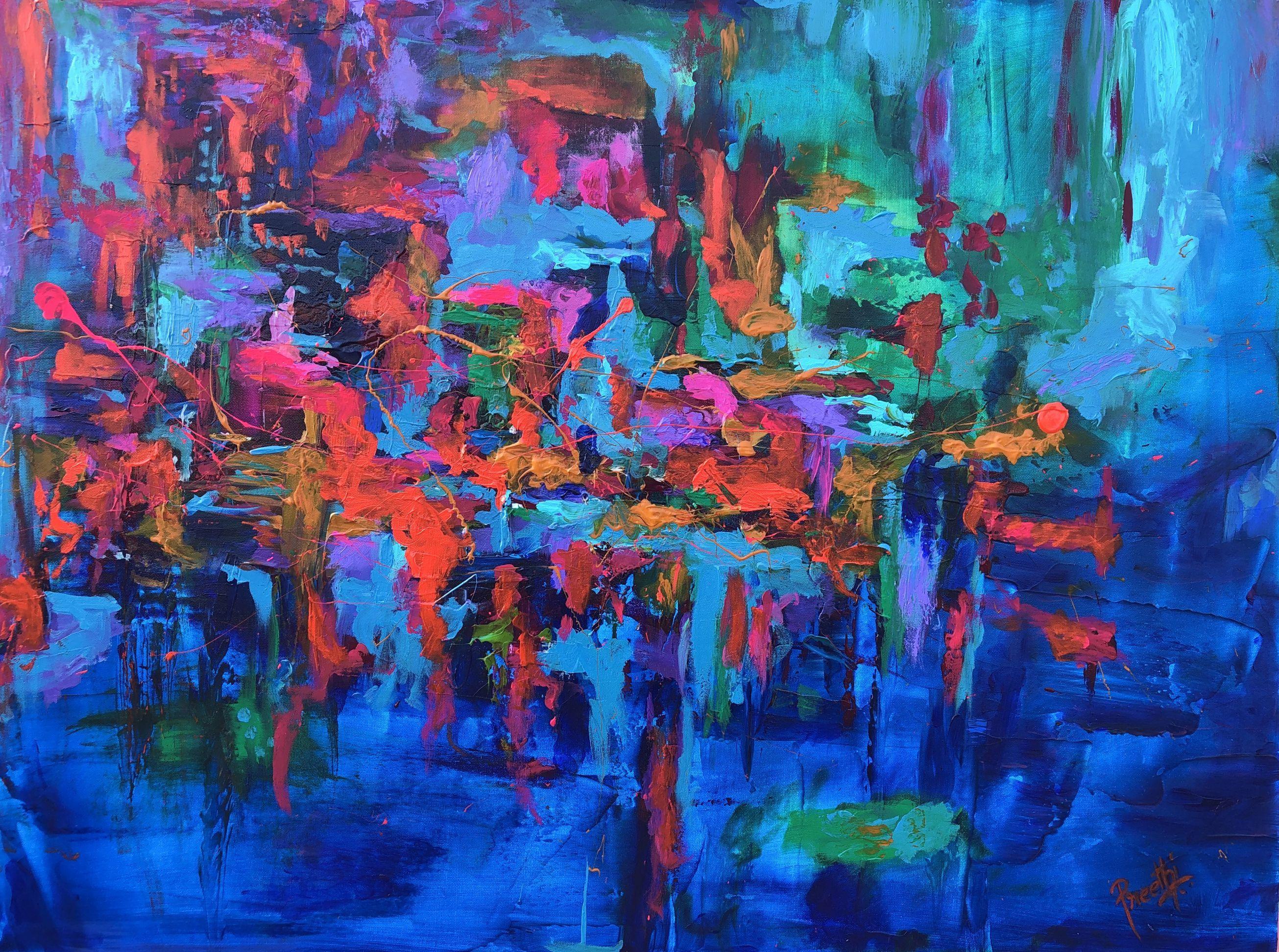 Abstract Painting de Preethi Mathialagan - Zafiro - 30x40 pulgadas arte abstracto moderno, Pintura, Acrílico sobre lienzo