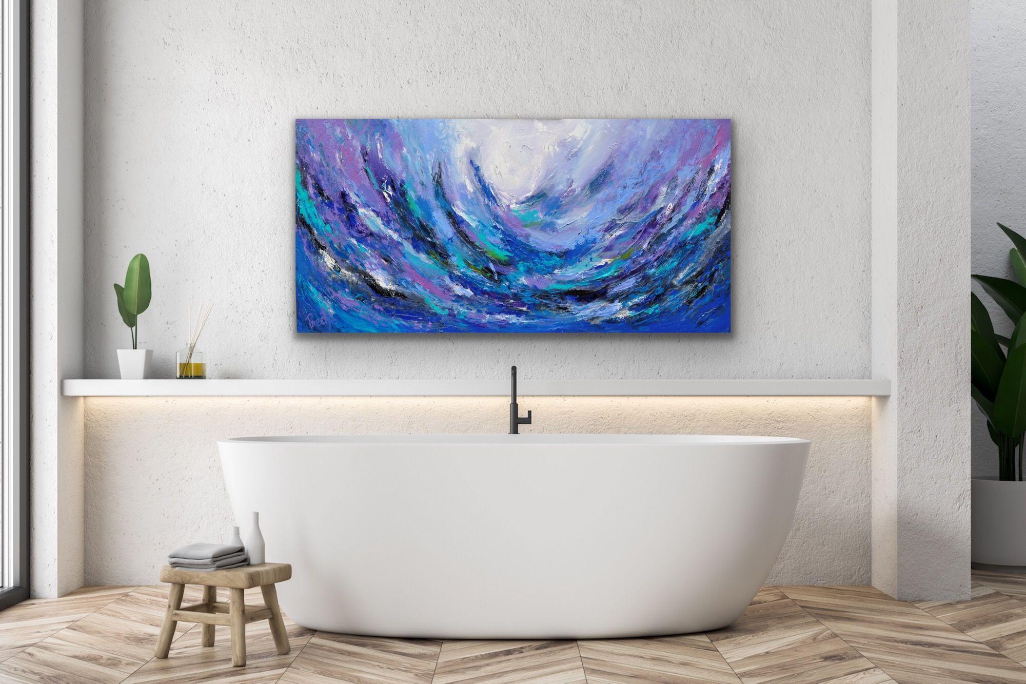 Spark in the sea, Painting, Acrylic on Canvas - Blue Abstract Painting by Preethi Mathialagan
