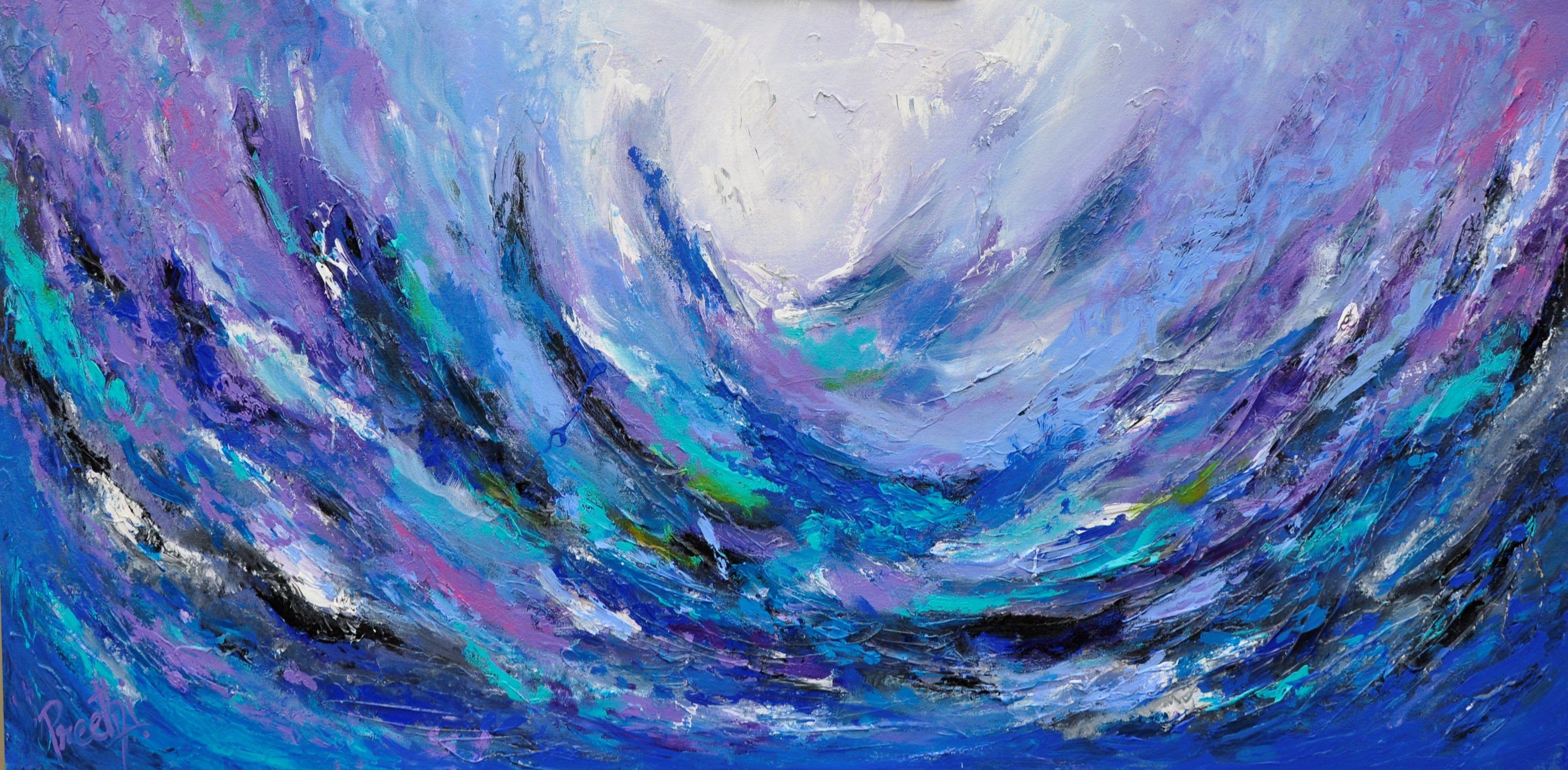Preethi Mathialagan Abstract Painting - Spark in the sea, Painting, Acrylic on Canvas