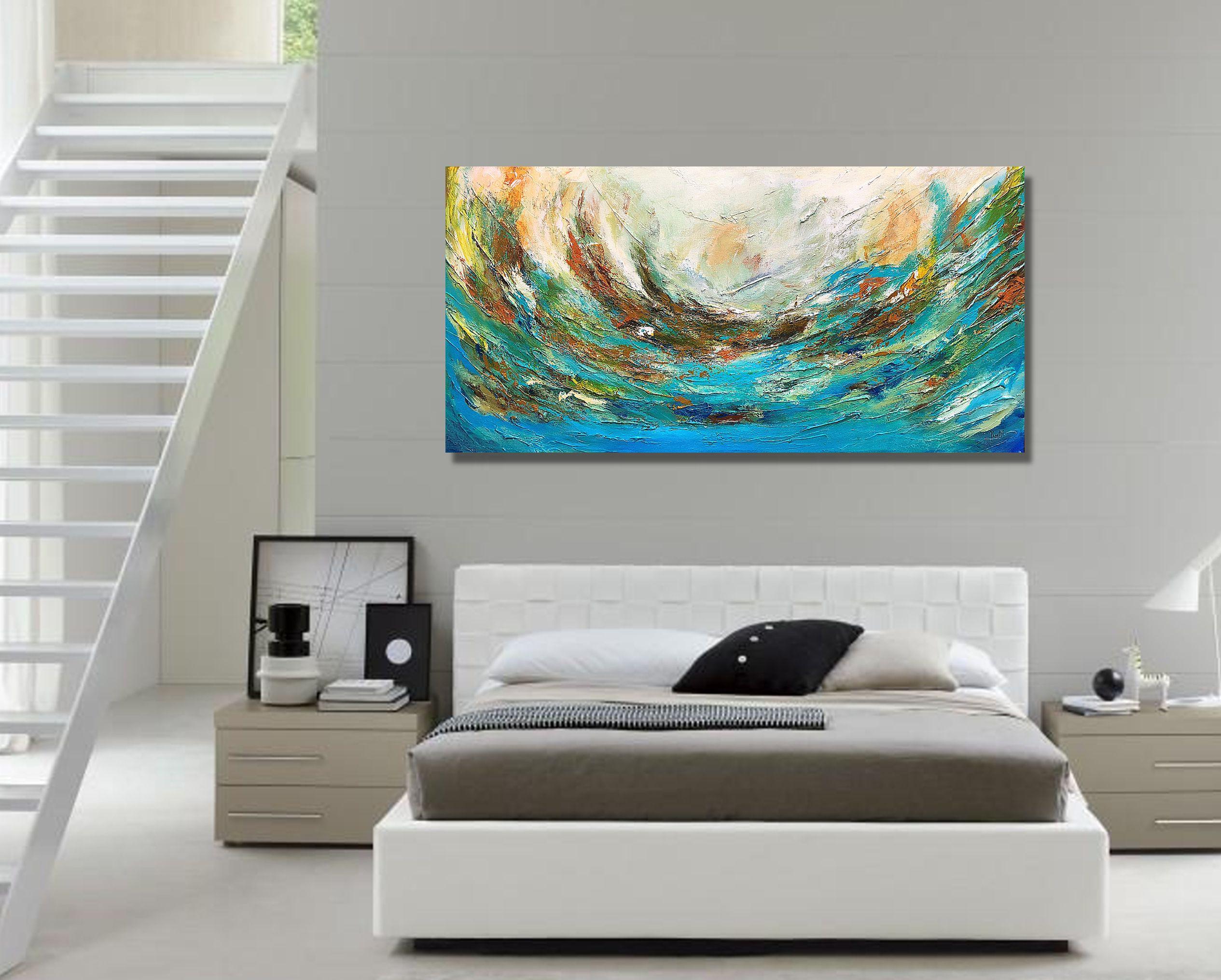Waves, Painting, Acrylic on Canvas - Blue Abstract Painting by Preethi Mathialagan