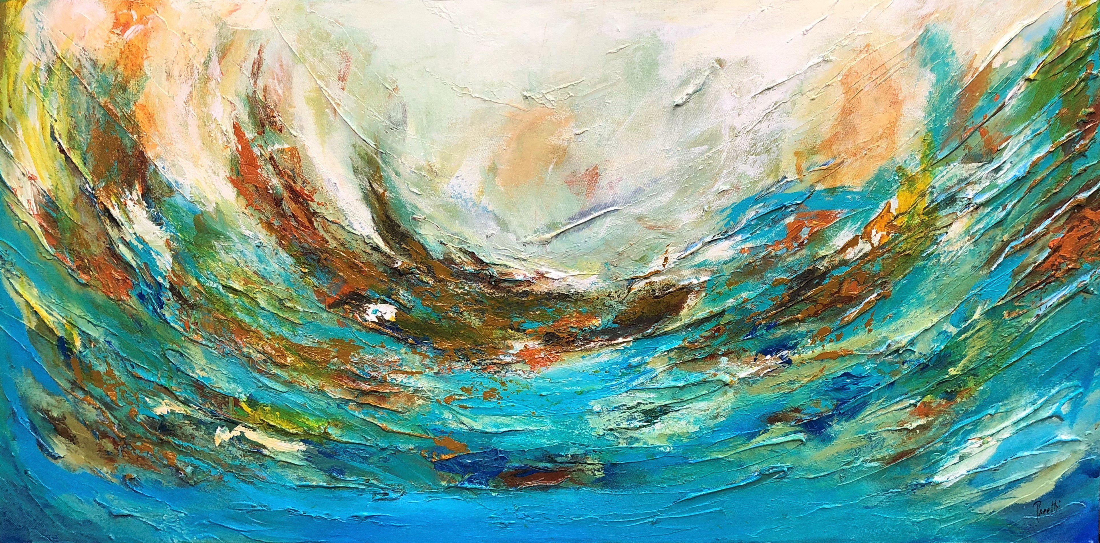 Preethi Mathialagan Abstract Painting - Waves, Painting, Acrylic on Canvas