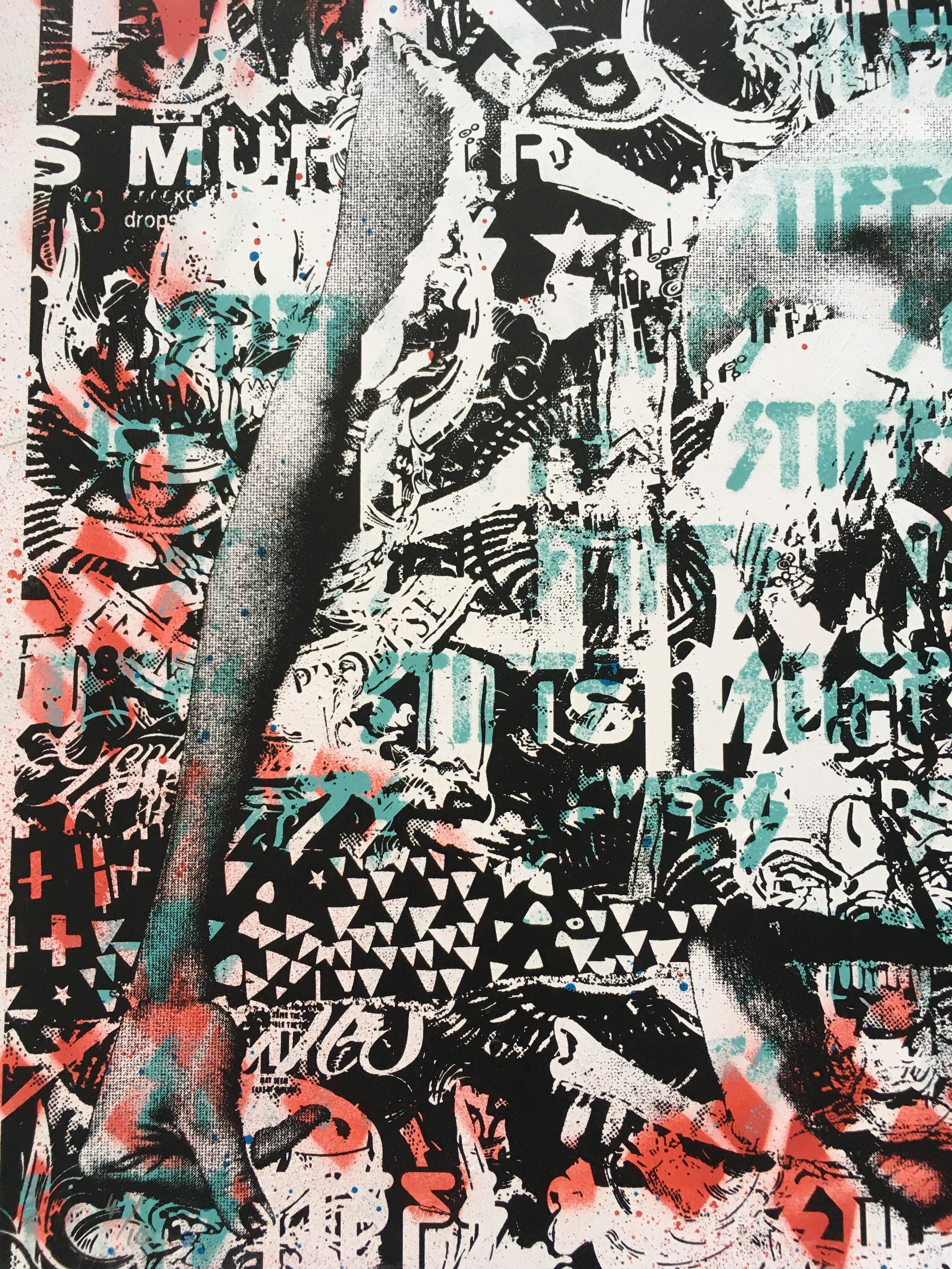 Countdown To Violence, Spray Paint Stencil and Screen Print, Limited Edition For Sale 1