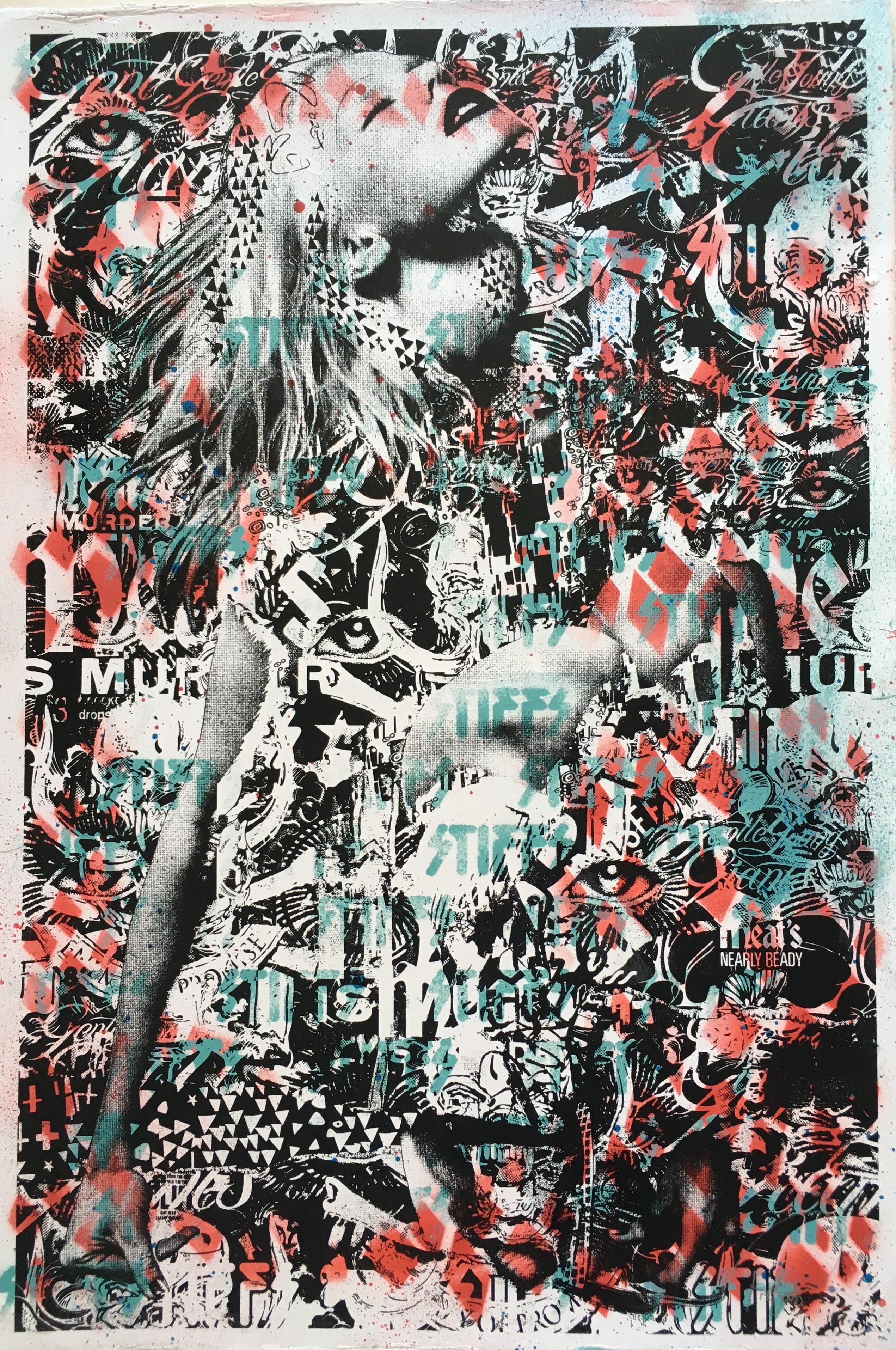 Cuenta atrás hacia la violencia, plantilla de pintura en aerosol y serigrafía, edición limitada