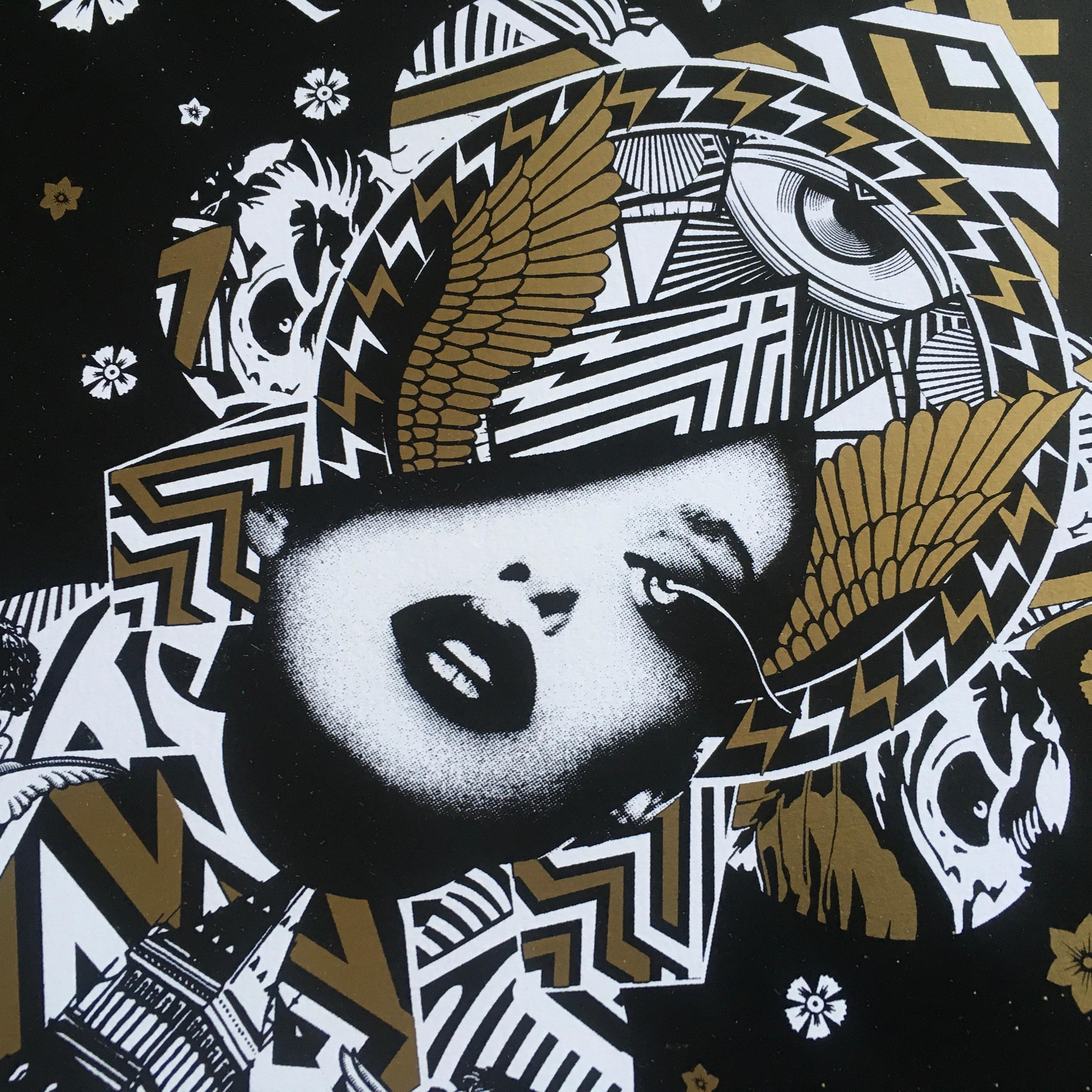 WHITE LINE FEVER Serigrafía acabada a mano Firmada y numerada - Figurative Print Marrón de Prefab77