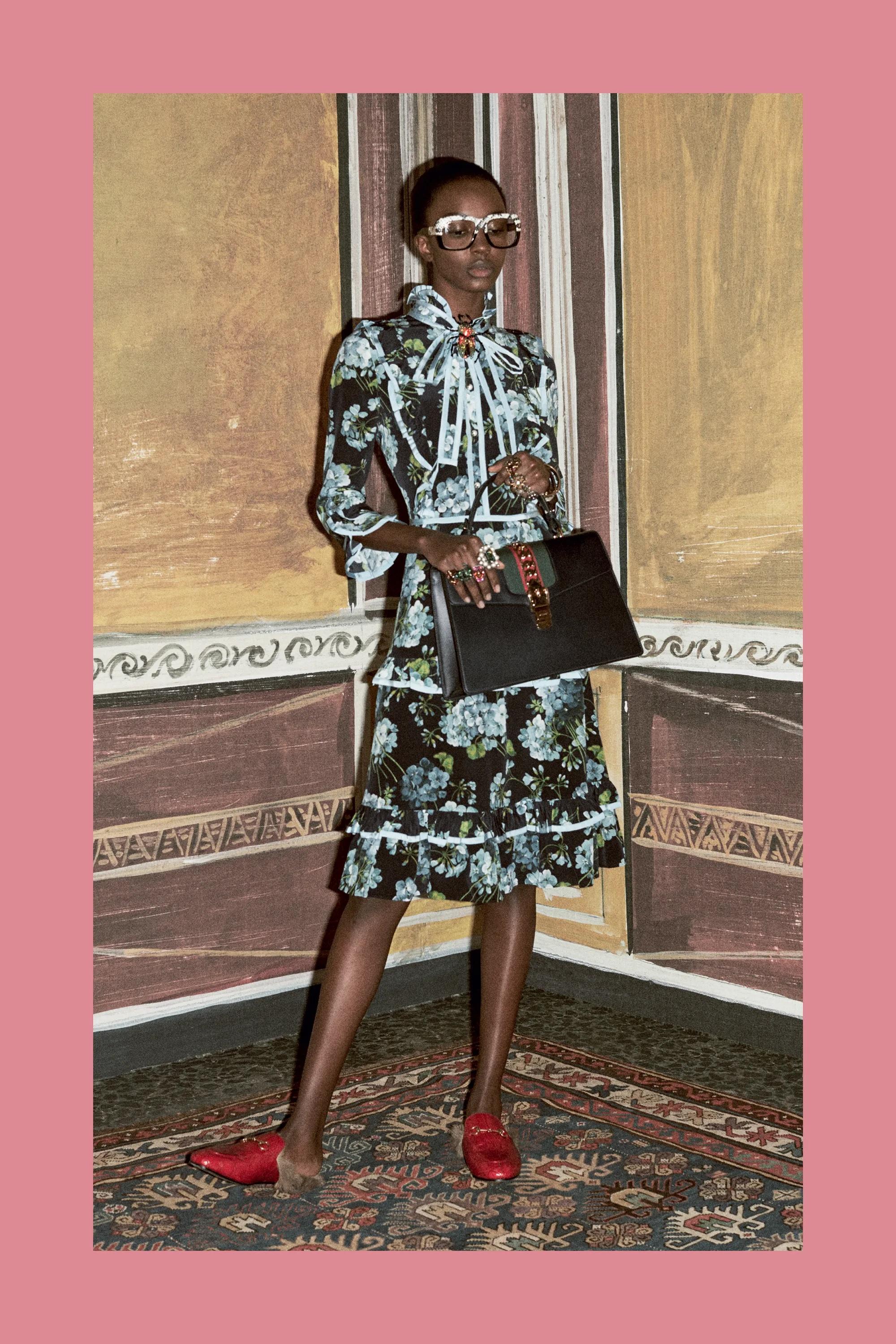 Prefall 2016 Gucci by Alessandro Michele Seidenkleid mit Blumenmuster  im Angebot 3