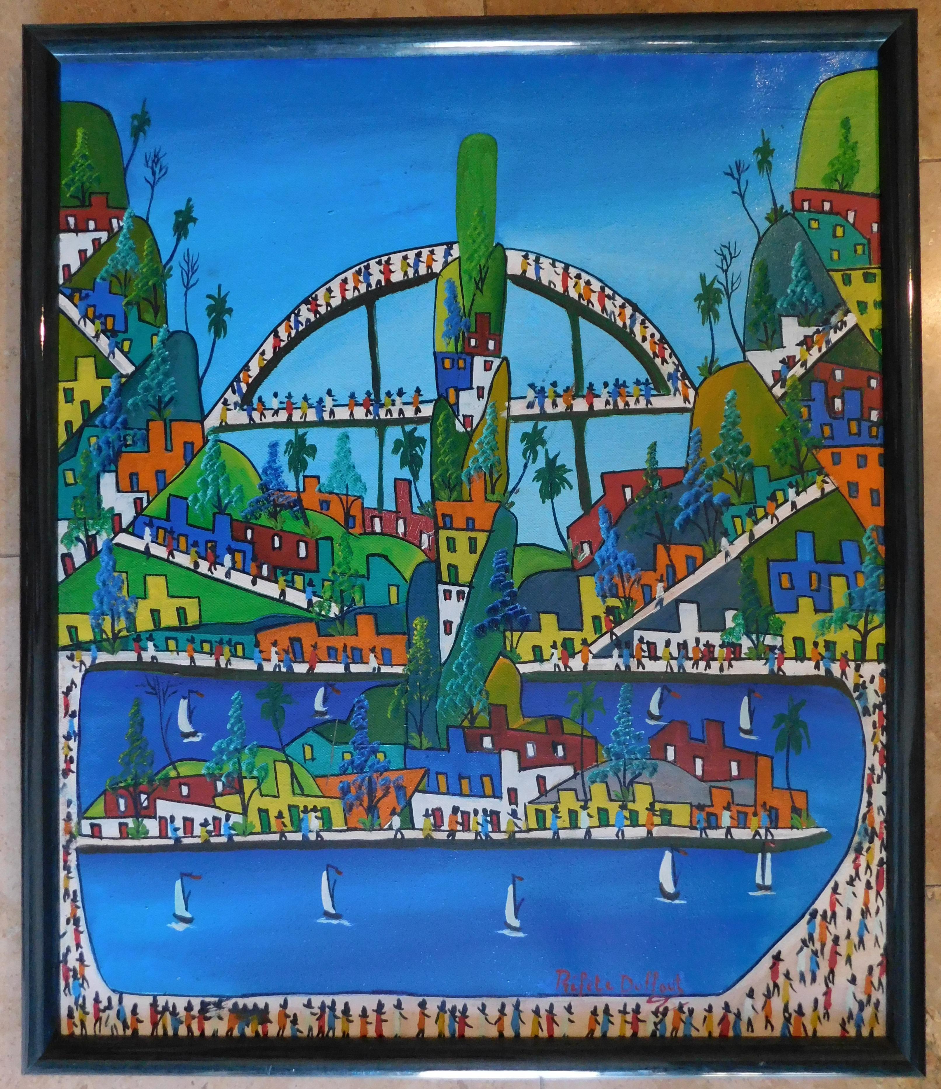Prefate Duffaut (1923-2012) Haitian Folk Art painting. Oil on canvas, circa 1960. Signed lower right. 
Measures: 23 1/2