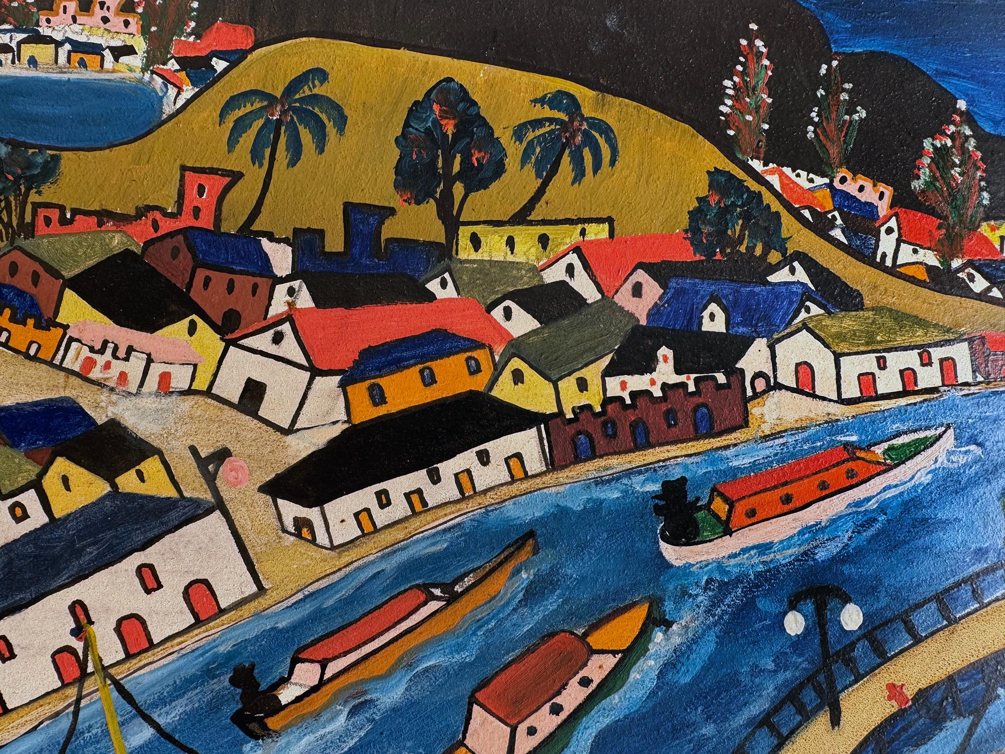 Jacmel Harbor - Brown Landscape Painting by Préfète Duffaut