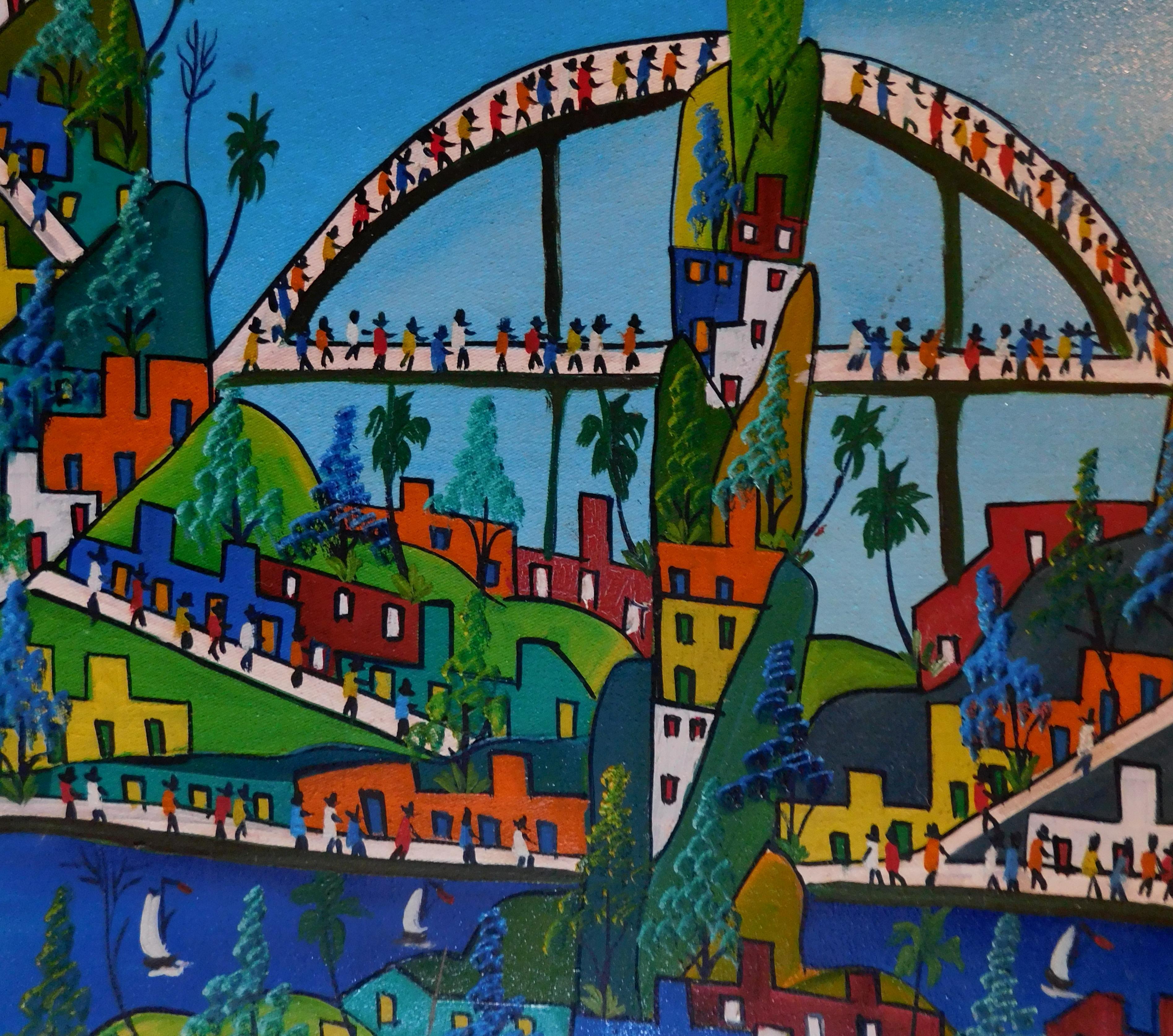 Prefate Duffaut Pintura de arte popular haitiano, hacia 1960 - Abstract Painting Púrpura de Préfète Duffaut
