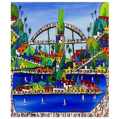 Vintage Prefate Duffaut Haitian Folk Art Painting, circa 1960