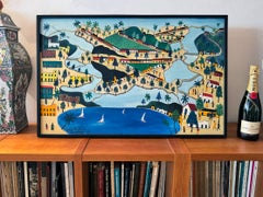 Haitian Surrealism Jacmel Harbor Early Work Oil on Masonsite