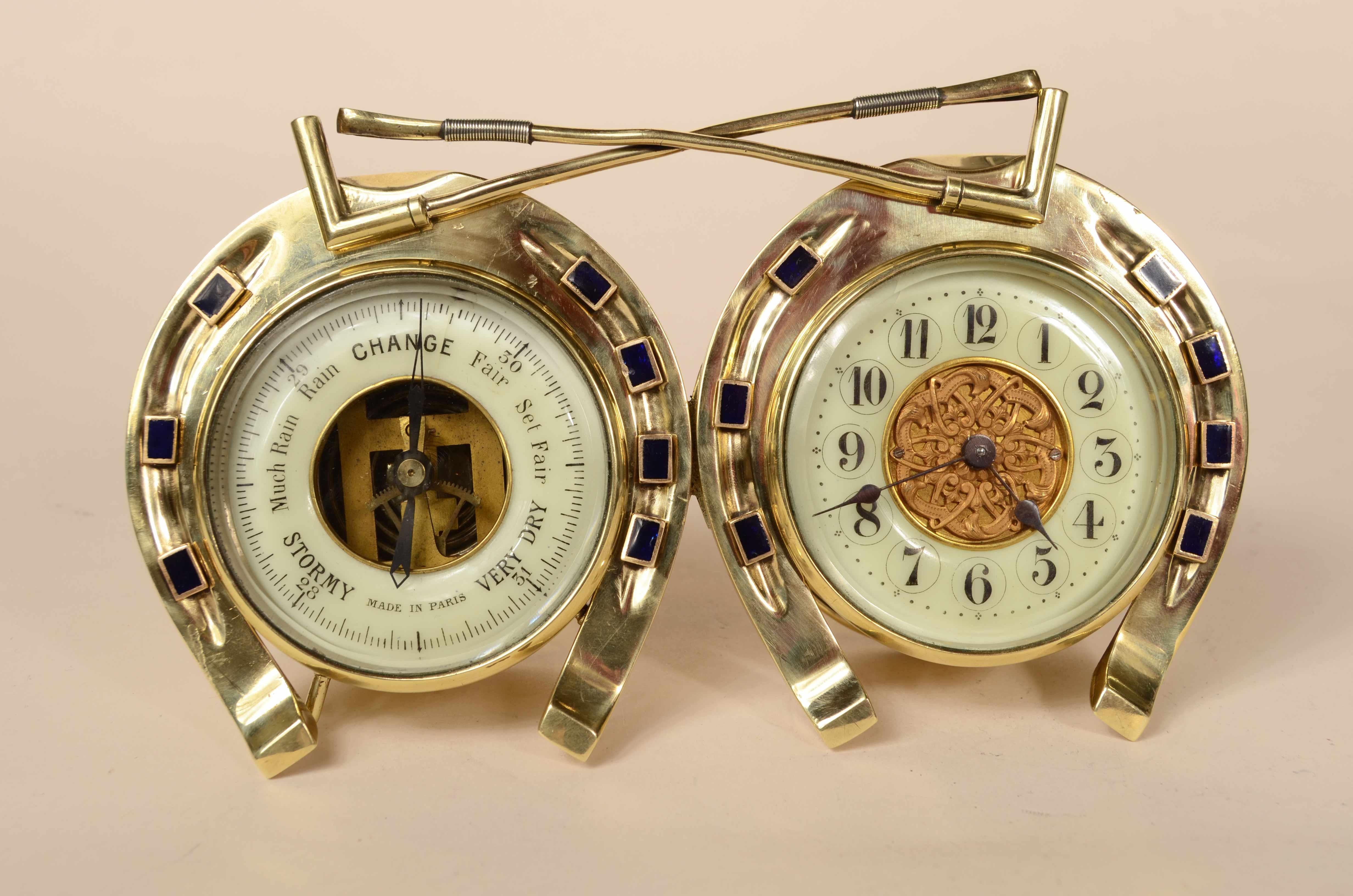 Valuable brass barometer station consisting of clock and barometer 1890 For Sale 5
