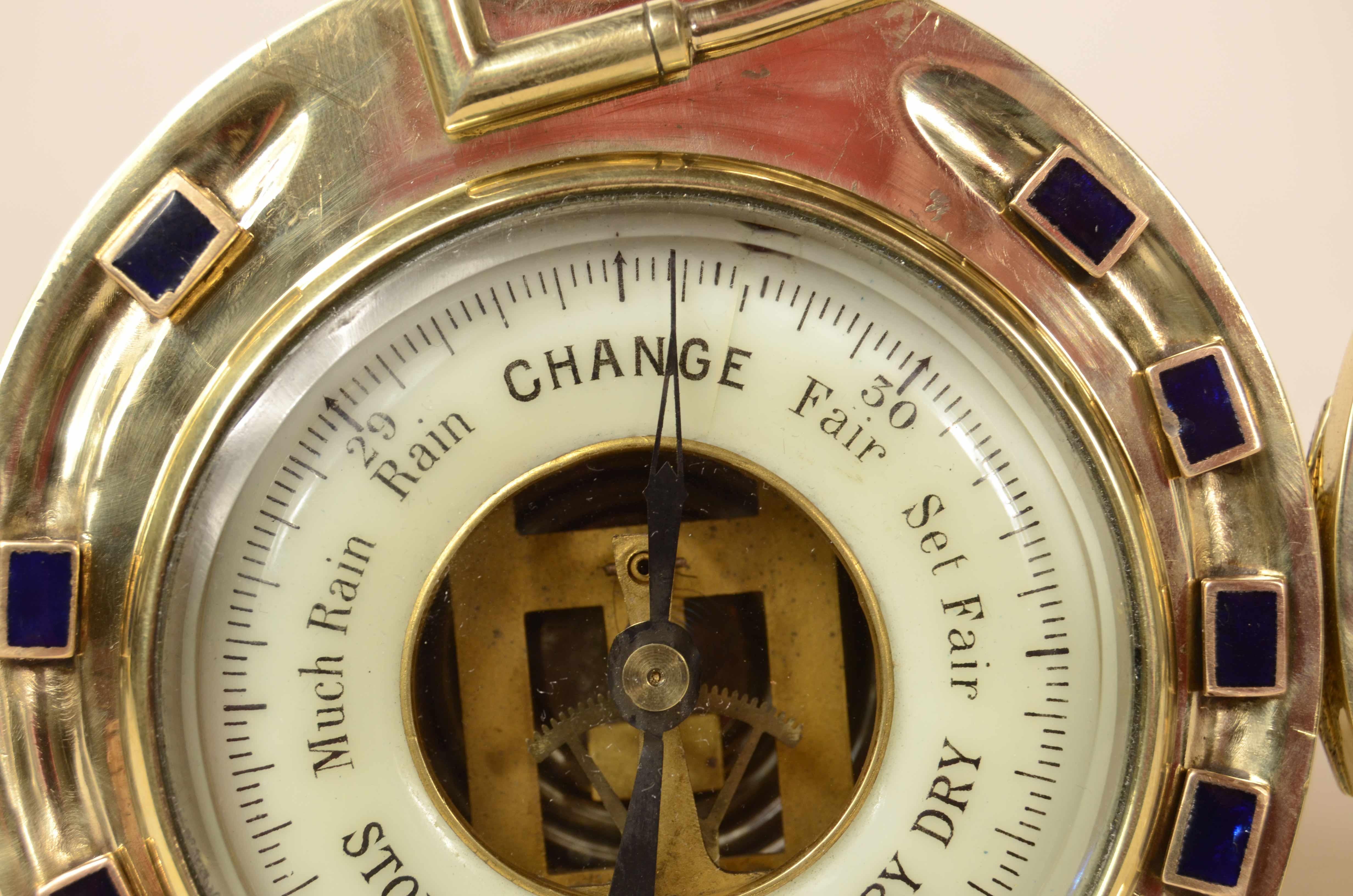 Valuable brass barometer station consisting of clock and barometer 1890 For Sale 9