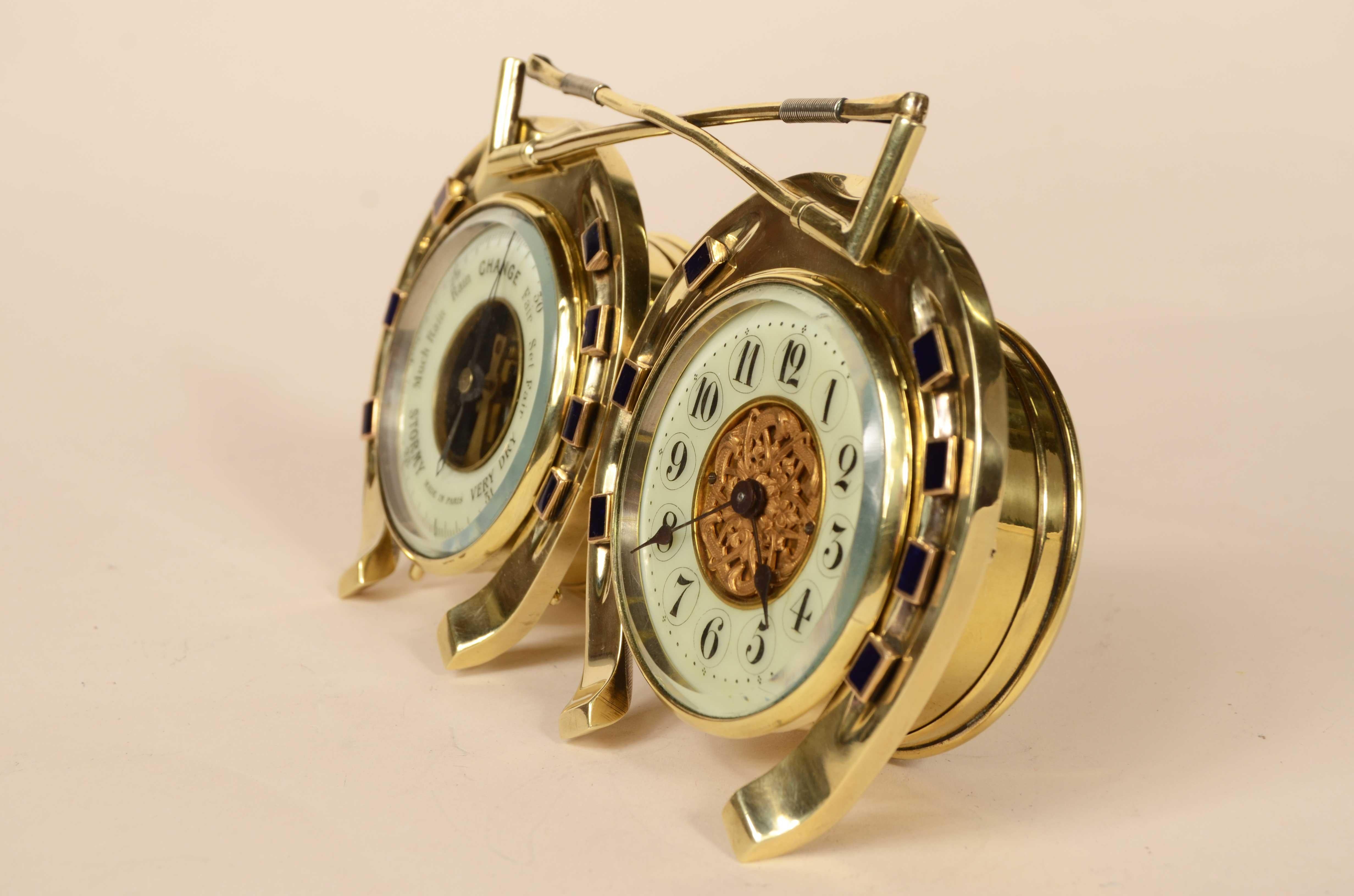 Valuable brass barometer station consisting of clock and barometer 1890 In Good Condition For Sale In Milan, IT