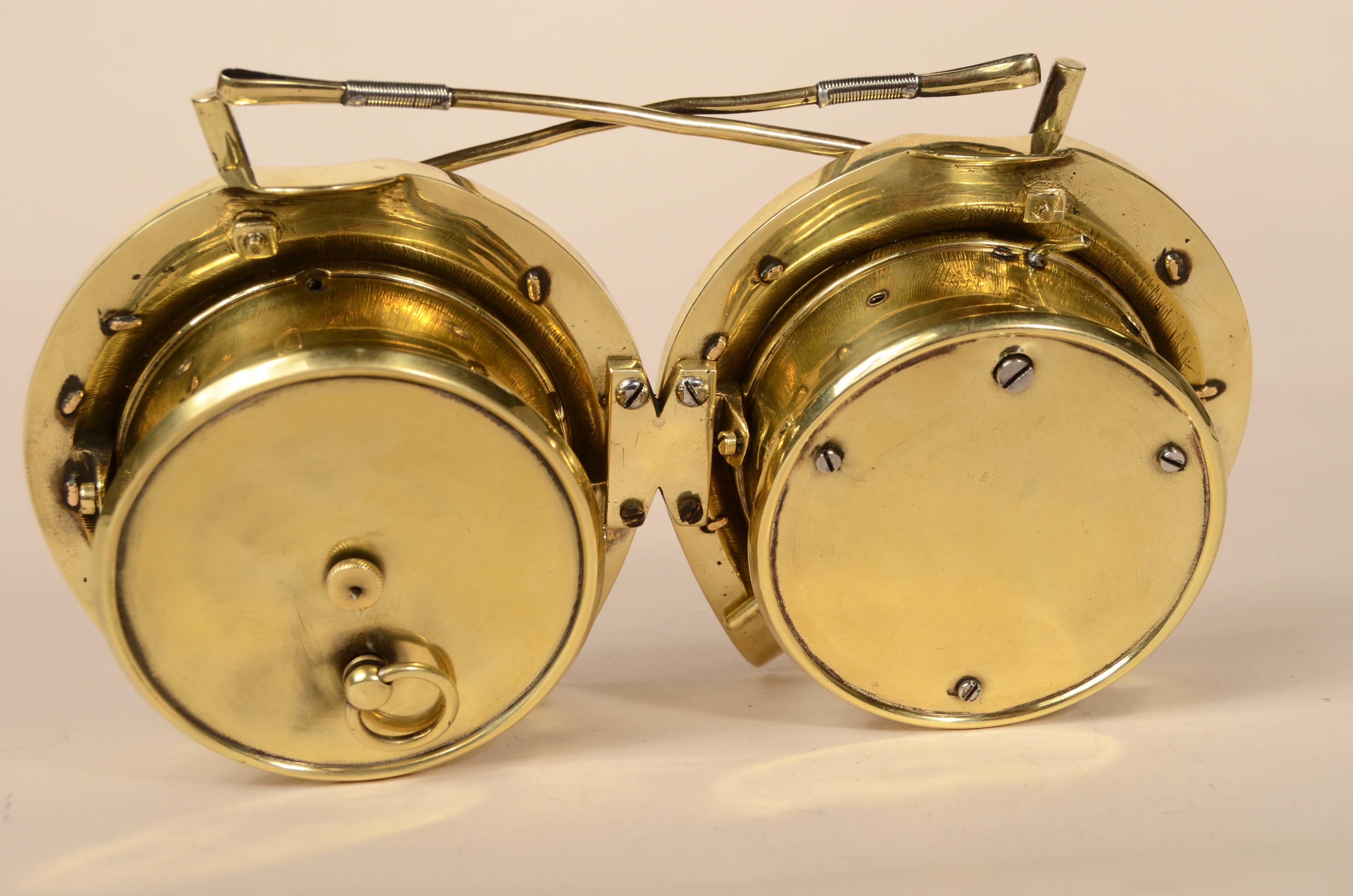 19th Century Valuable brass barometer station consisting of clock and barometer 1890 For Sale