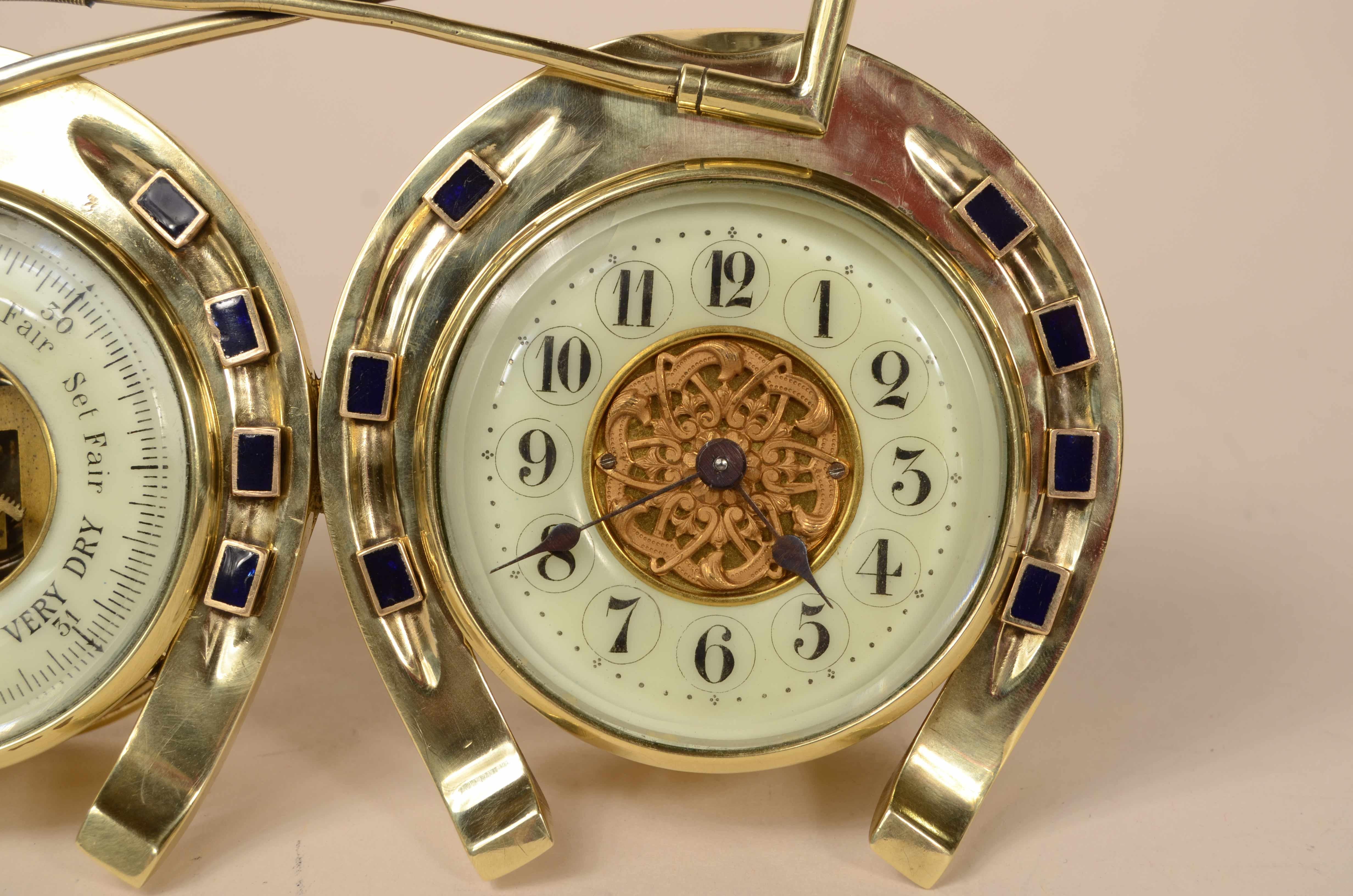 Valuable brass barometer station consisting of clock and barometer 1890 For Sale 1
