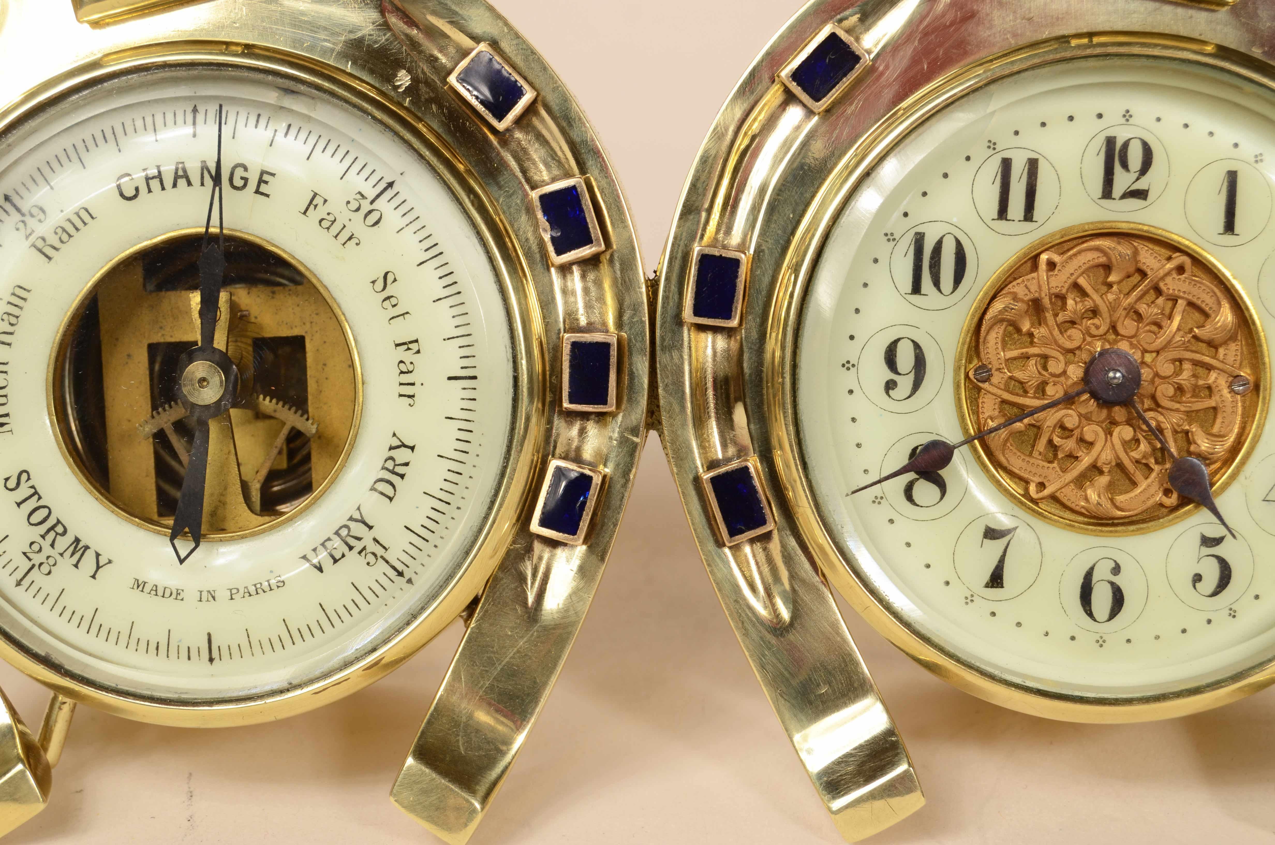 Valuable brass barometer station consisting of clock and barometer 1890 For Sale 2