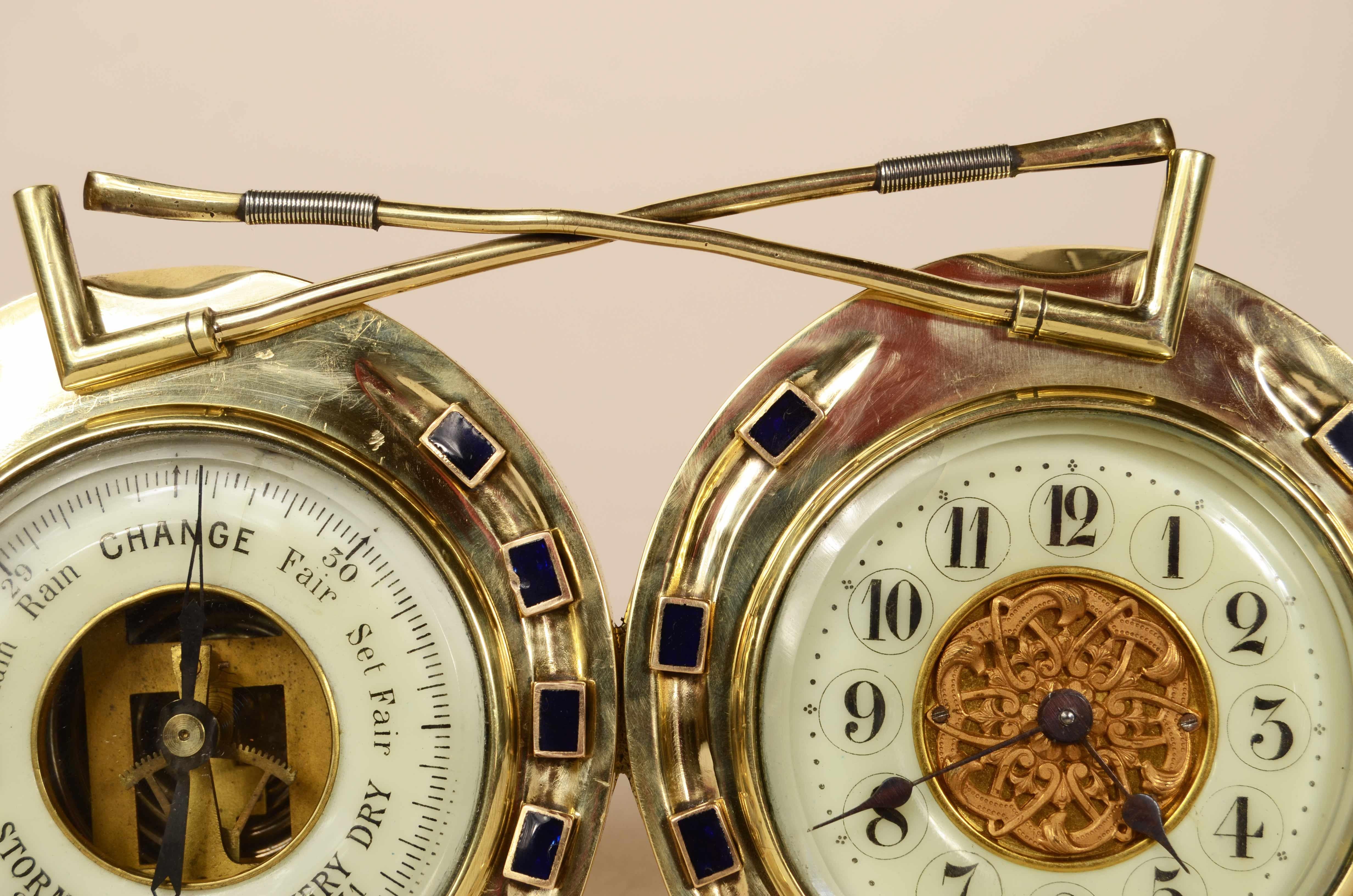 Valuable brass barometer station consisting of clock and barometer 1890 For Sale 3