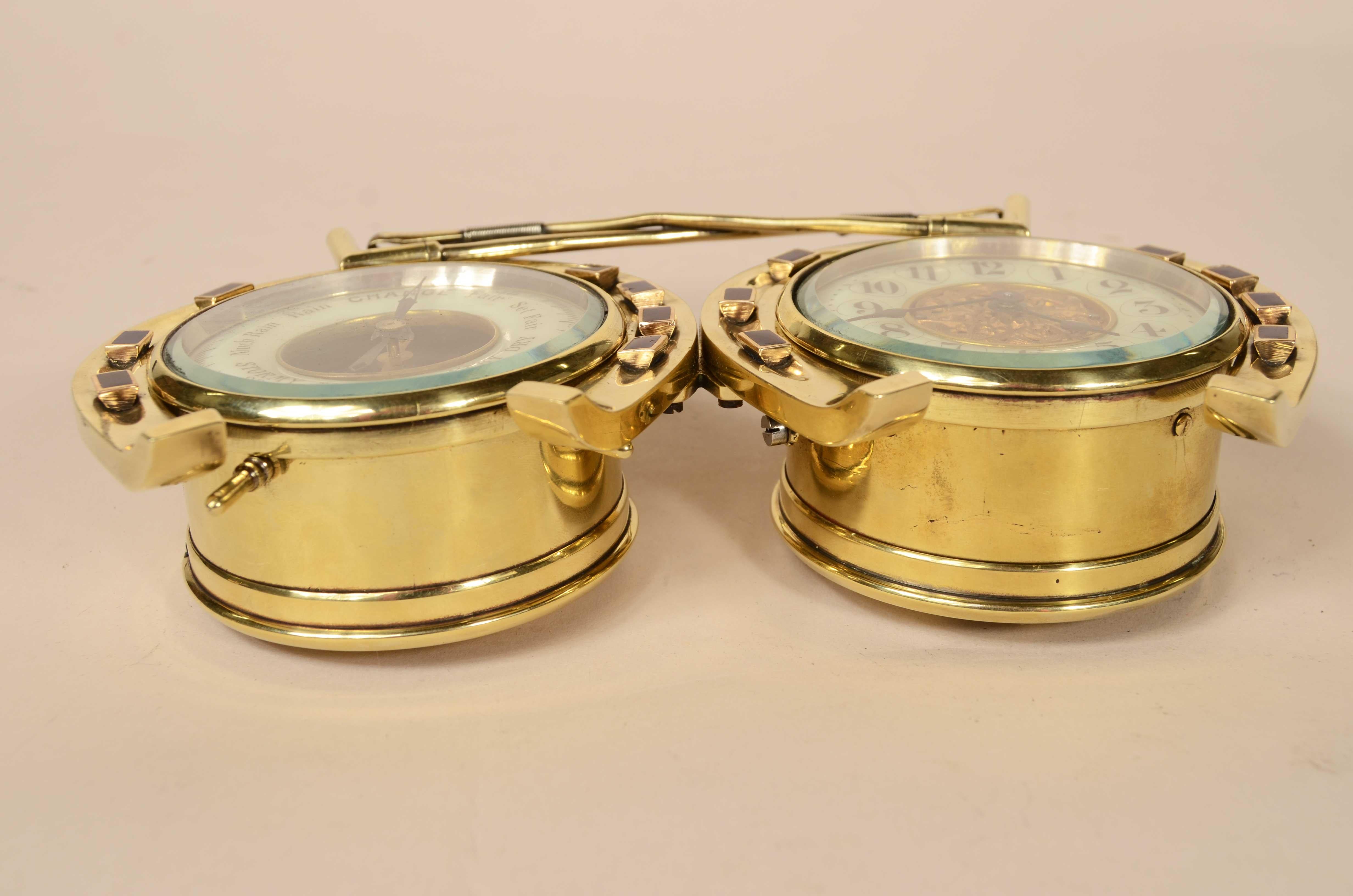 Valuable brass barometer station consisting of clock and barometer 1890 For Sale 4