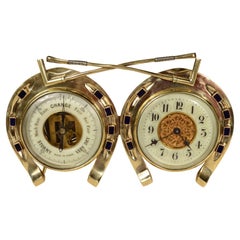 Wertvolle Barometerstation aus Messing, bestehend aus Uhr und Barometer 1890