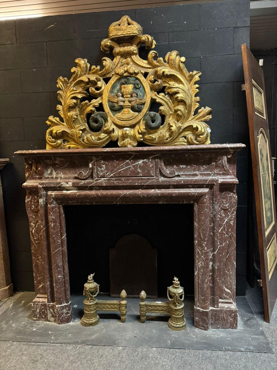 Italian Fine France Red marble fireplace with white veins, italy For Sale