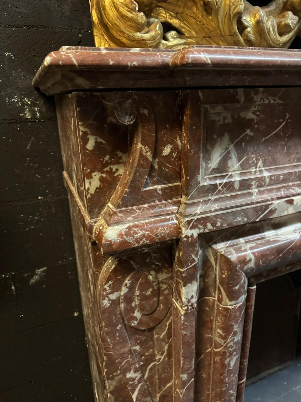 Griotte Marble Fine France Red marble fireplace with white veins, italy For Sale