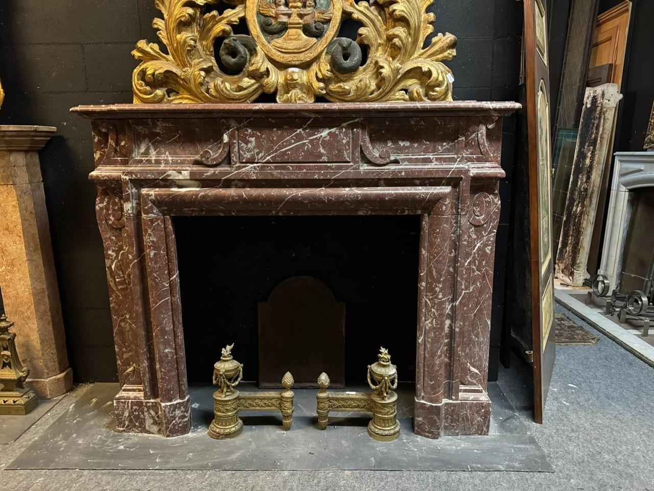 Fine France Red marble fireplace with white veins, italy For Sale 2