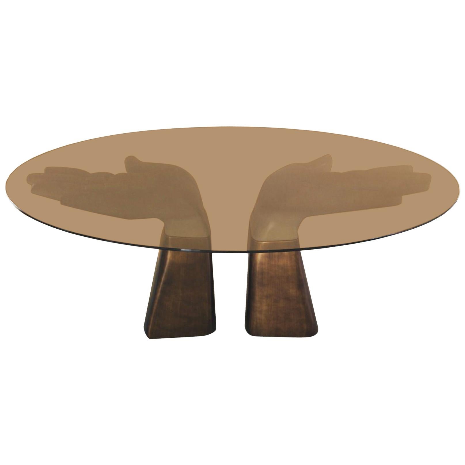 Cast Bronze Table Pedestal Base with Optional Glass Top For Sale at 1stDibs