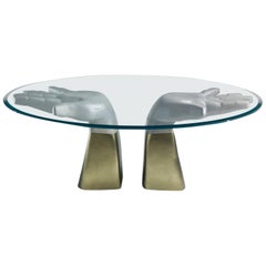 Prego Dining Table with Glass Top and Bronzed Gold Leaf Base