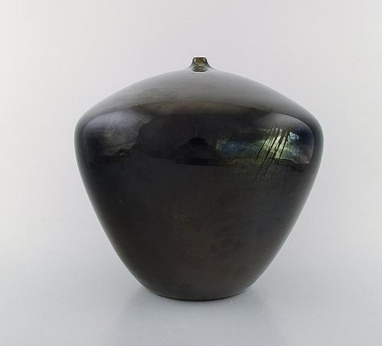 Pregolini Fiorella Large Italian Ceramic Vase In Metallic Olive