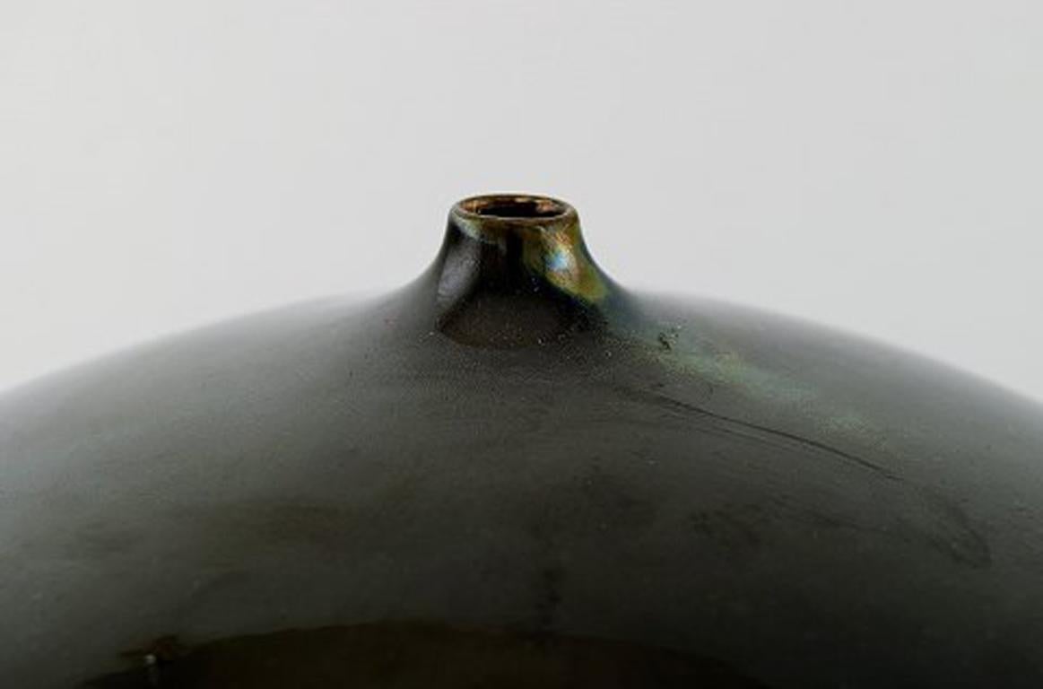 20th Century Pregolini Fiorella, Large Italian Ceramic Vase in Metallic Olive Green Glaze