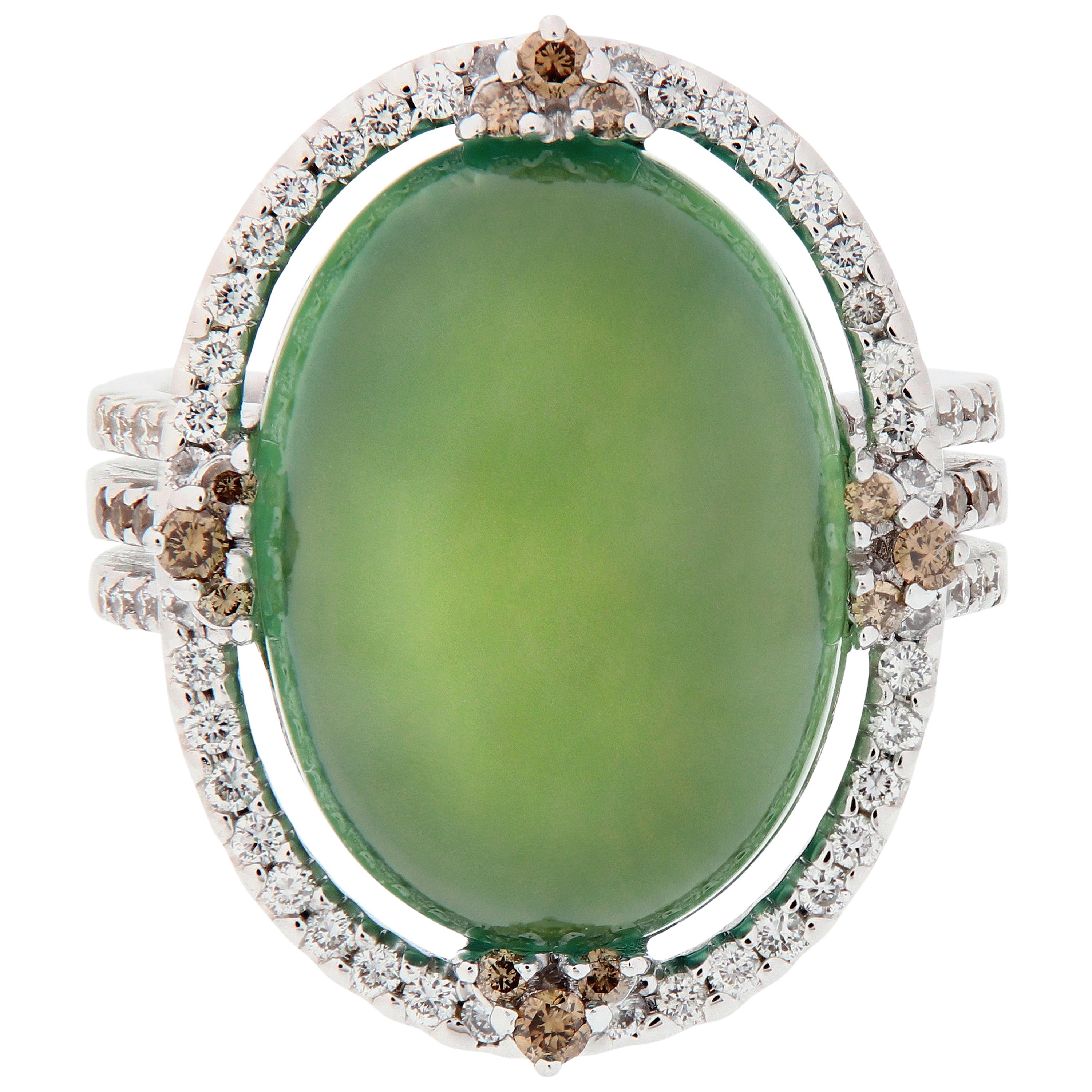 Prehnite and Diamond 18 Karat Gold Ring