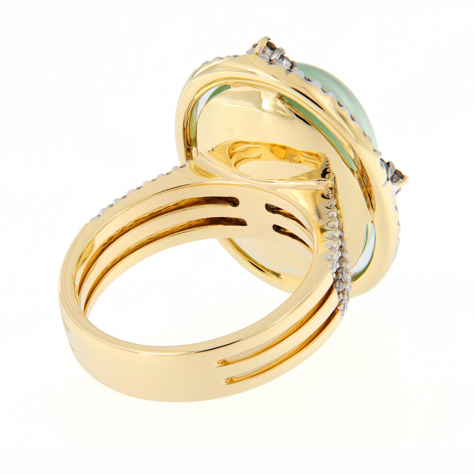 Women's Prehnite and Diamond Yellow Gold Cocktail Ring