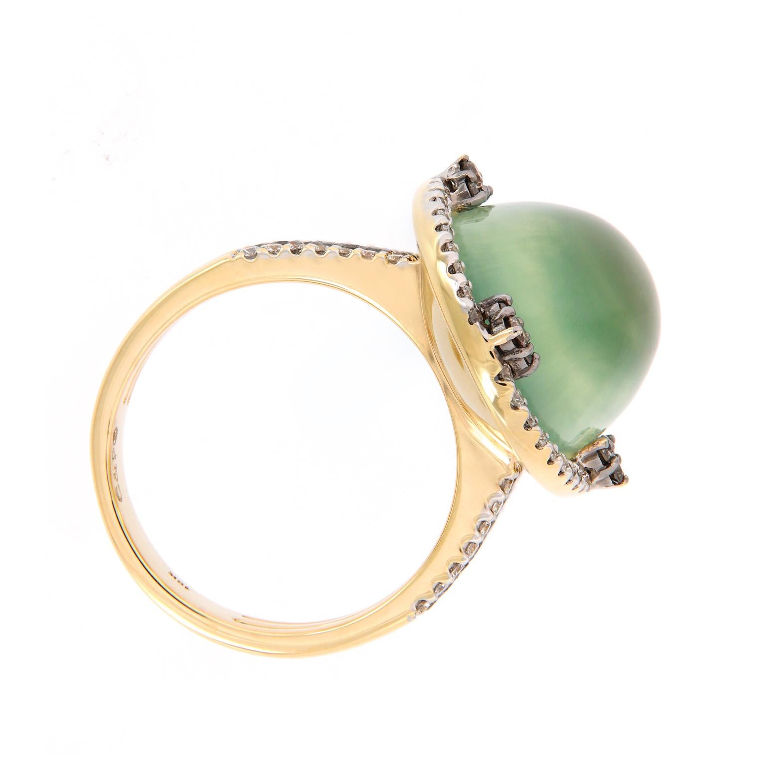 Prehnite and Diamond Yellow Gold Cocktail Ring 1