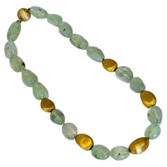 Prehnite and Gold Beaded Necklace