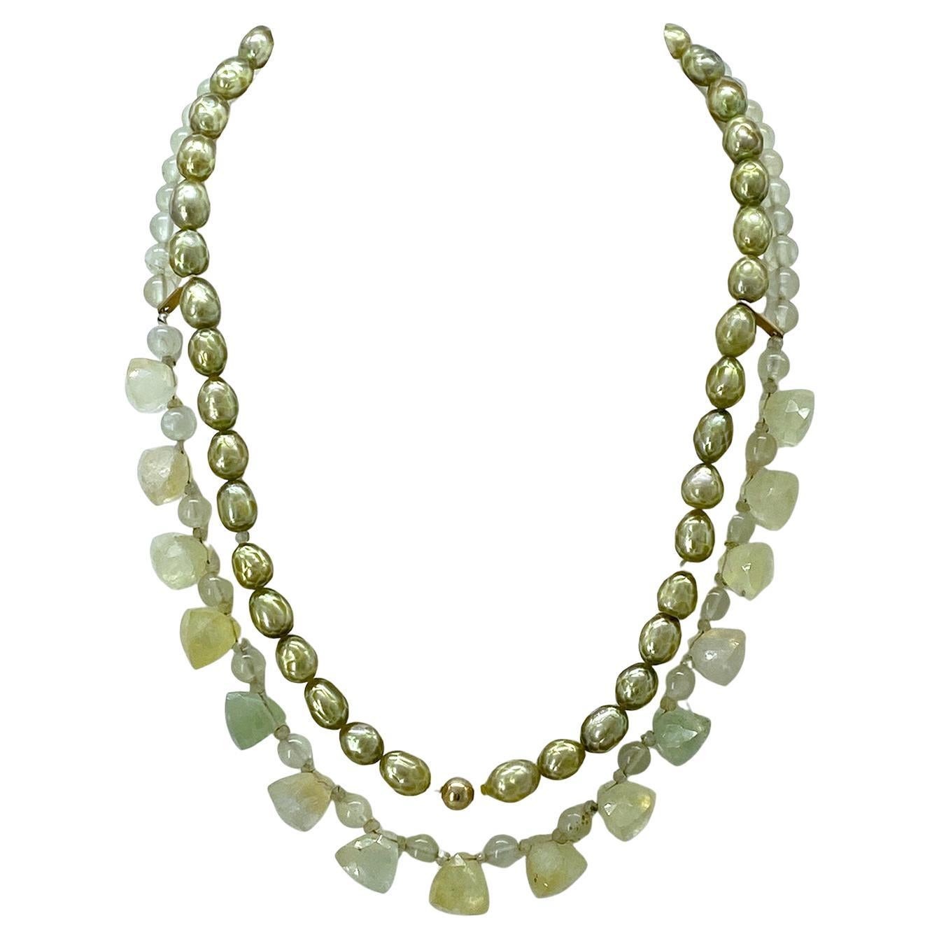 Collana a doppio filo con prehnite e oro in vendita 1