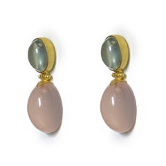 Prehnite and Rose Quartz Dangle Earrings in 18 Karat Gold, A2 by Arunashi