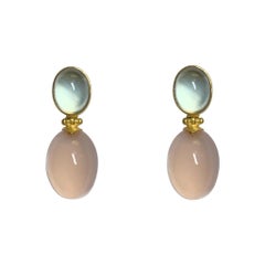 Prehnite and Rose Quartz Dangle Earrings in 18 Karat Gold, A2 by Arunashi