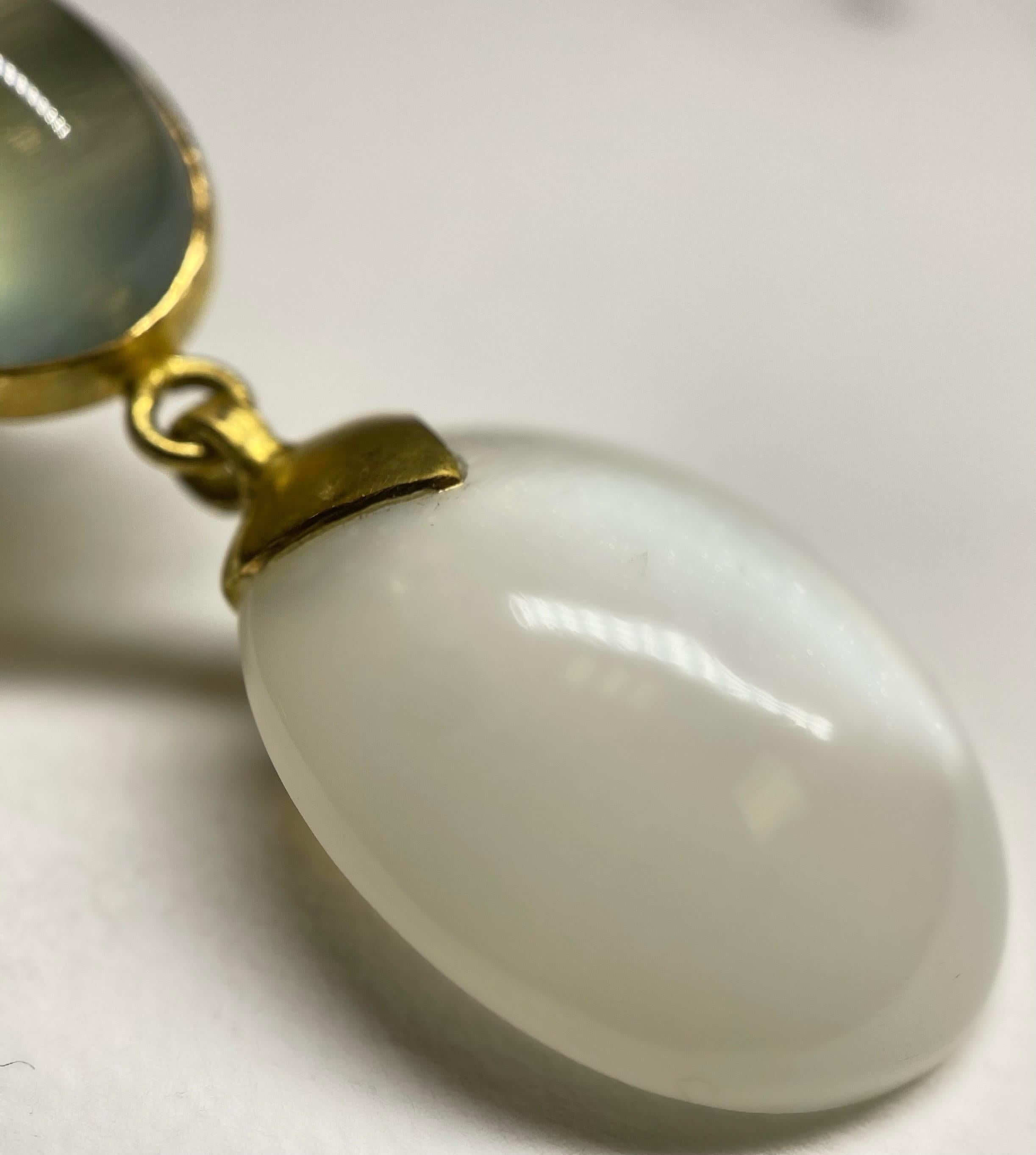 Contemporary Prehnite and White Moonstone Earrings in 18 Karat Gold, A2 by Arunashi For Sale