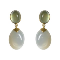 Prehnite and White Moonstone Earrings in 18 Karat Gold, A2 by Arunashi