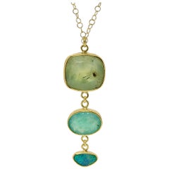 Prehnite, Aquaprase and Opal Tiered Gold Necklace