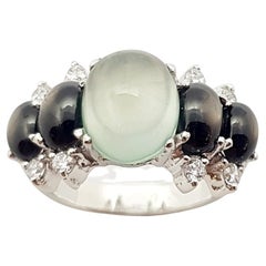 Prehnite, Black Star Sapphire and Cubic Zirconia Ring set in Silver Settings