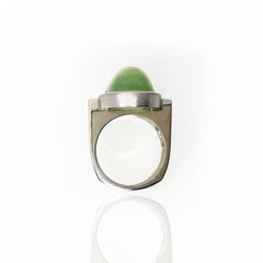 Prehnite Cabochon Oval Silver Bezel Ring