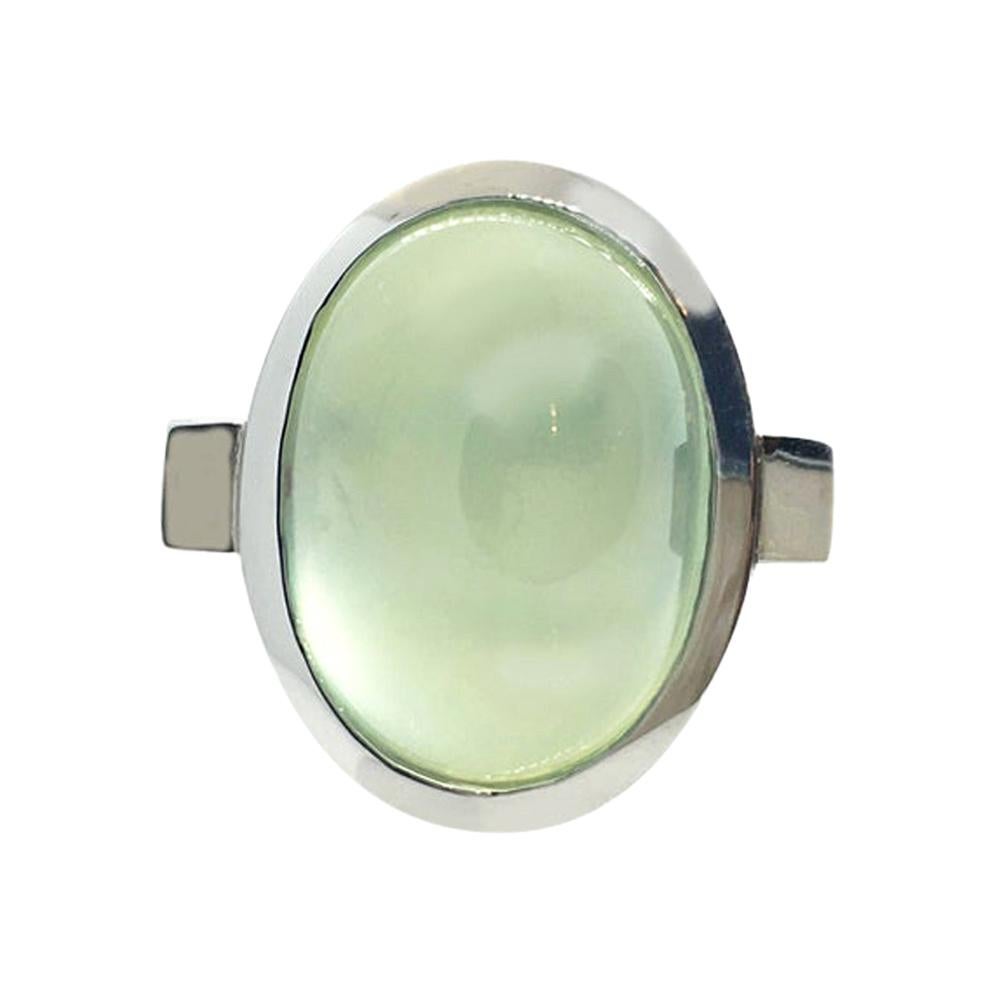 For Sale:  Prehnite Cabochon Oval Silver Bezel Ring