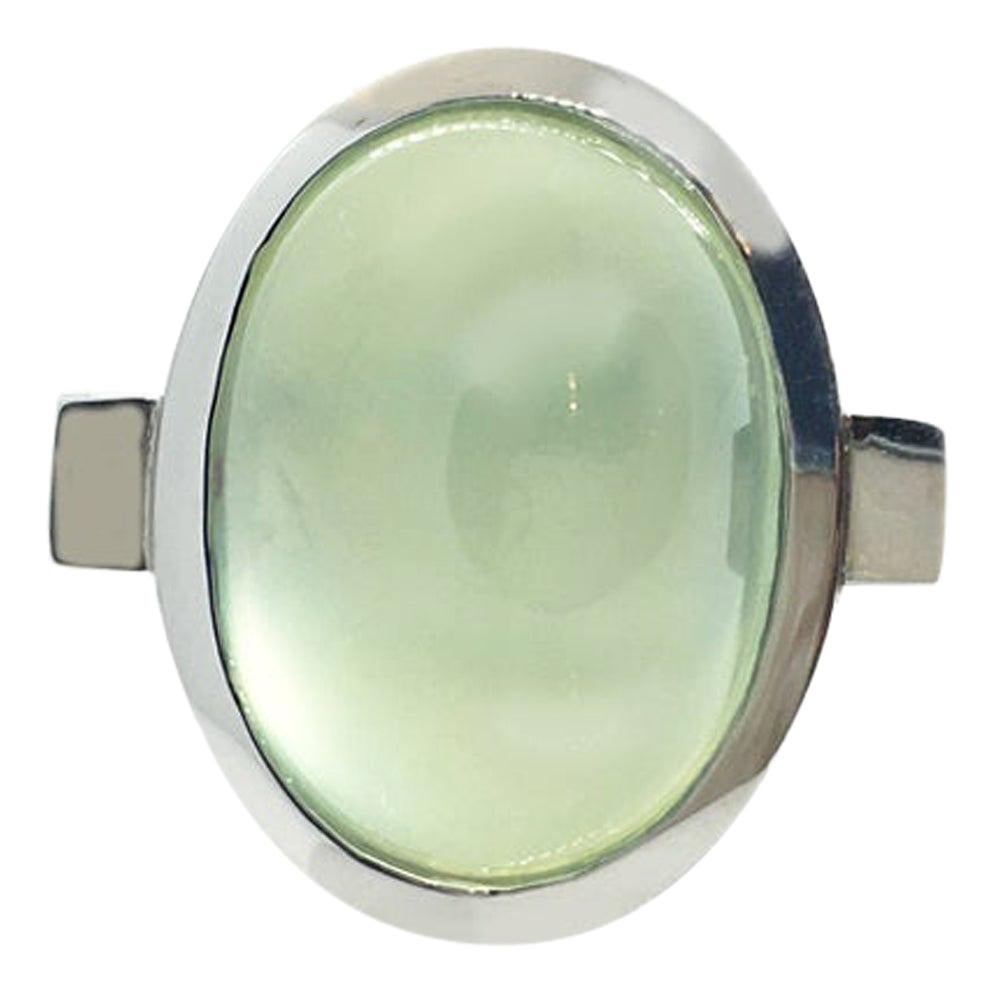 For Sale:  Prehnite Cabochon Oval Silver Bezel Ring