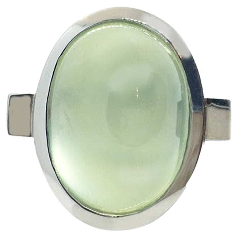 Prehnite Cabochon Oval Silver Bezel Ring