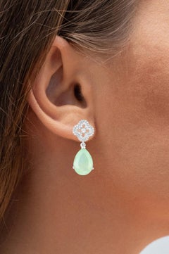 Prehnite Earrings With White Topaz 10 Carats Sterling Silver