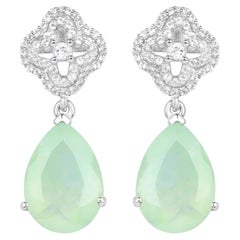 Prehnite Earrings With White Topaz 10 Carats Sterling Silver
