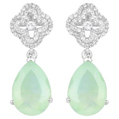 Pendientes de Prehnita con Topacio Blanco 10 Quilates Plata de Ley