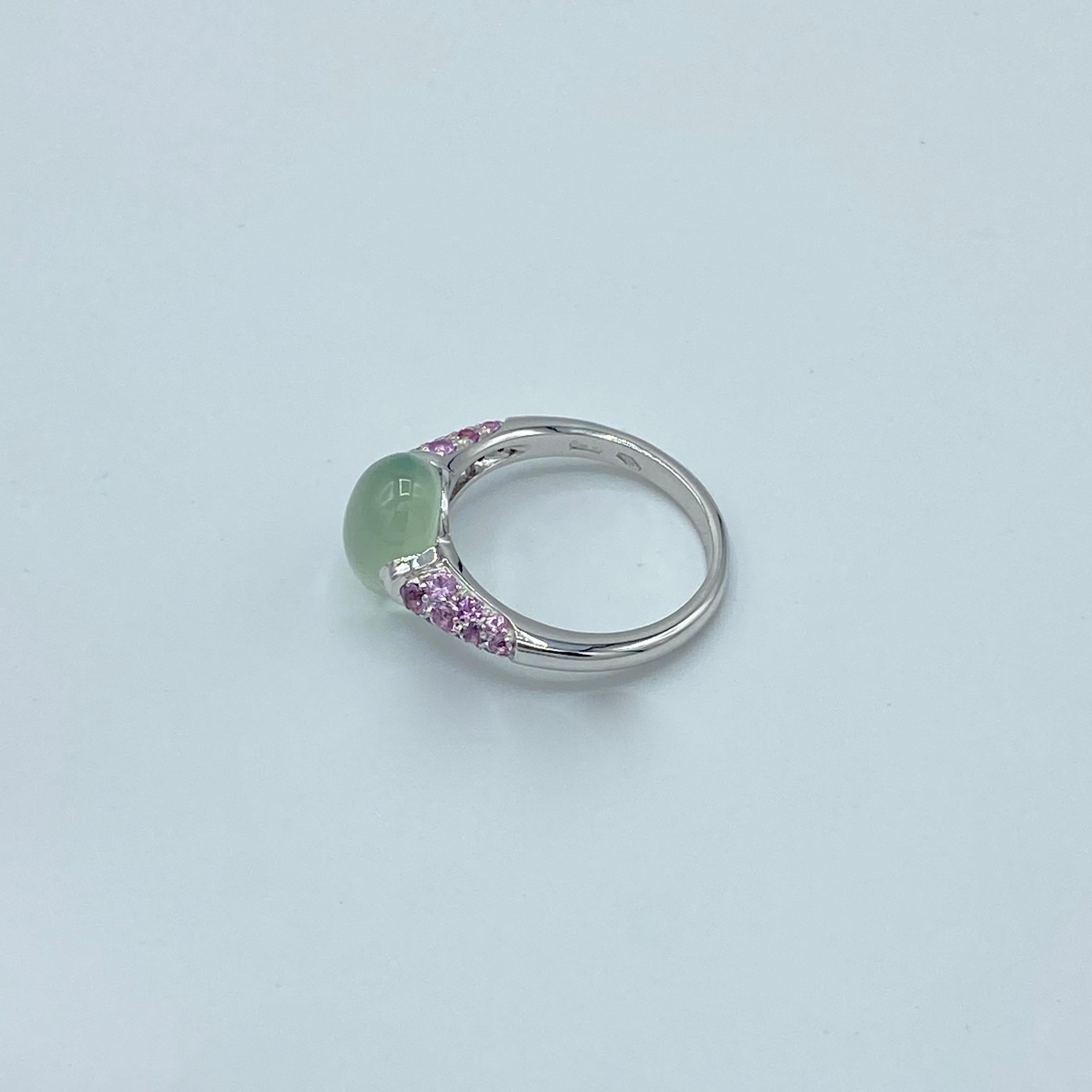 Gemma Prehnite Cabochon Zaffiro Rosa Bianco Anello in oro 18 Kt Made in Italy in vendita 5